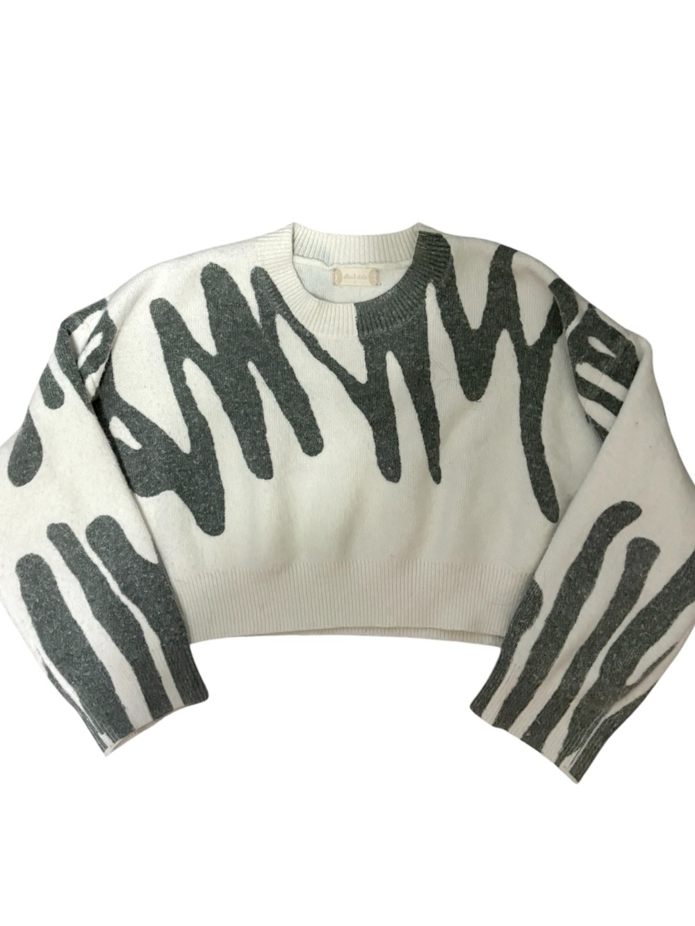 Altar’d State Cropped White Sweater with Charcoal Abstract Print